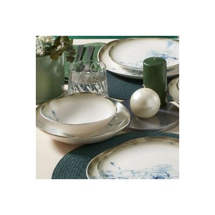 Ensemble de vaisselle 24 pièces en porcelaine, blanc/bleu