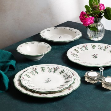 Ensemble de vaisselle 24 pièces en porcelaine, blanc/vert/rouge