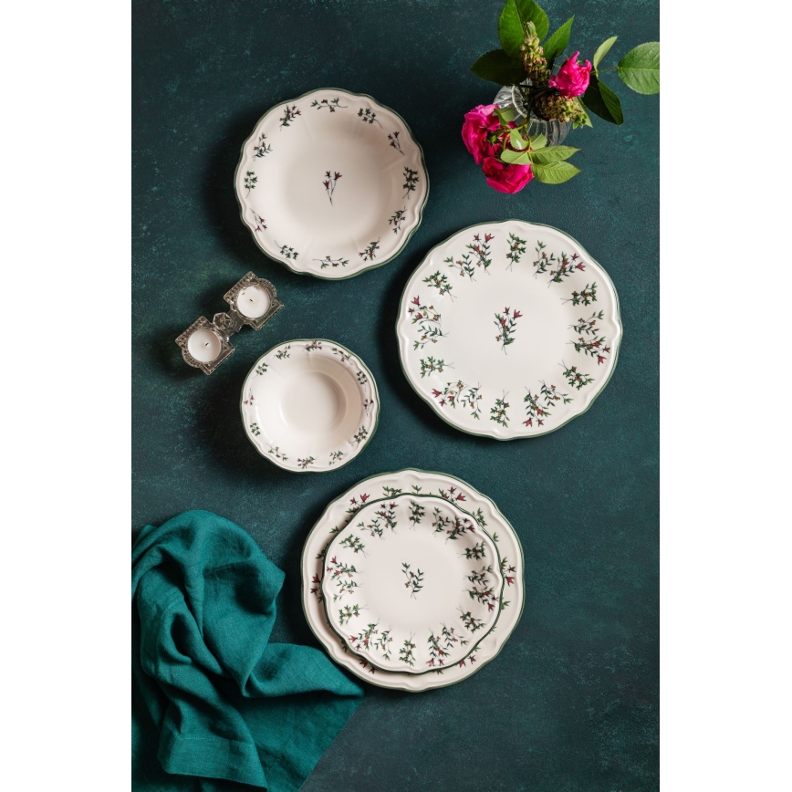 Ensemble de vaisselle 24 pièces en porcelaine, blanc/vert/rouge