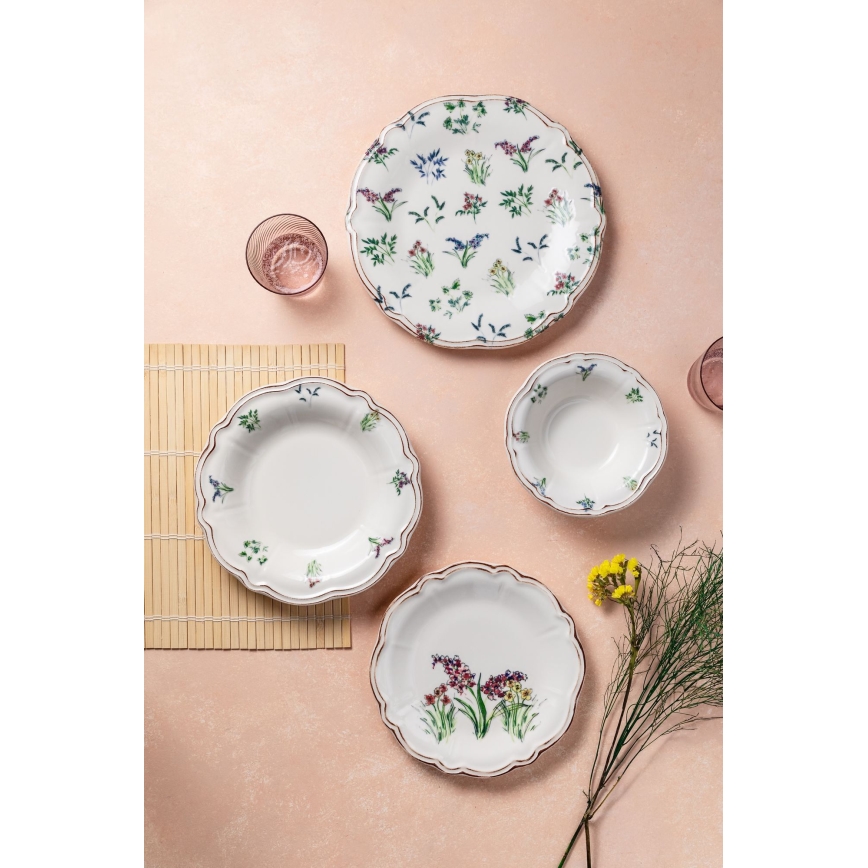 Ensemble de vaisselle 24 pièces en porcelaine multicolore