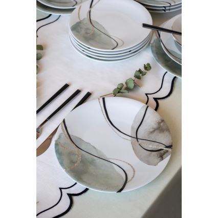 Ensemble de vaisselle 24 pièces en porcelaine — gris et vert