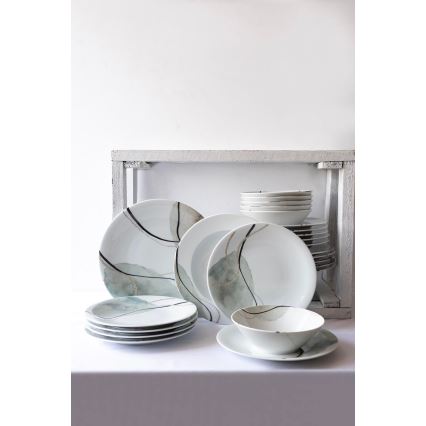 Ensemble de vaisselle 24 pièces en porcelaine — gris et vert