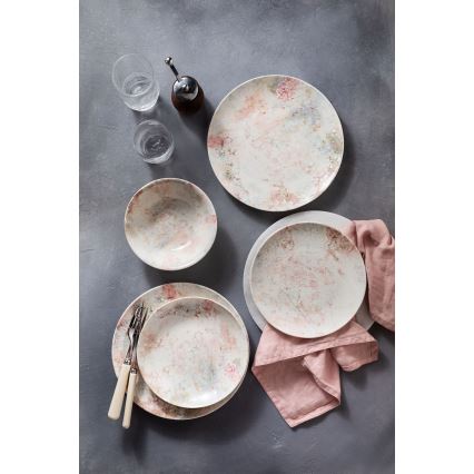 Ensemble de vaisselle 24 pièces, rose/beige, en porcelaine