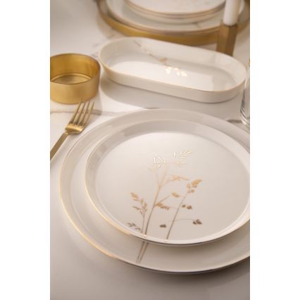 Ensemble de vaisselle 27 pièces en porcelaine, blanc et doré
