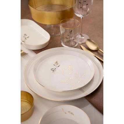 Ensemble de vaisselle 27 pièces en porcelaine, blanc et doré