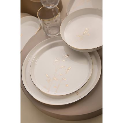 Ensemble de vaisselle 27 pièces en porcelaine, blanc et doré