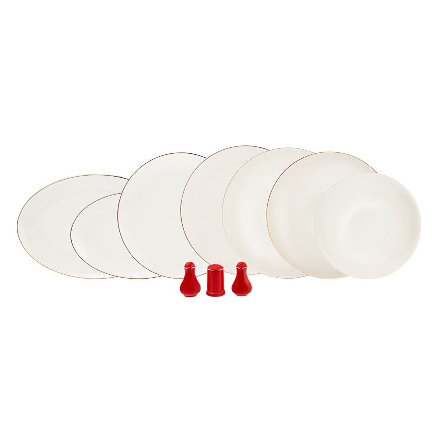 Ensemble de vaisselle 58 pièces blanc/rouge/porcelaine