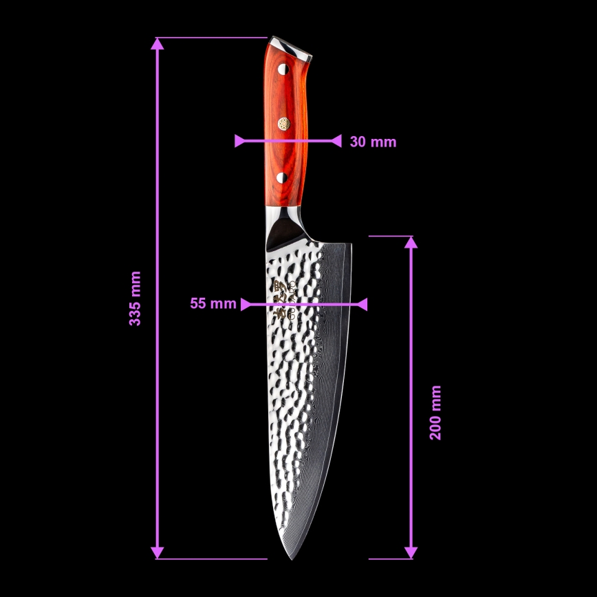 Gudaro - Lot de 5 couteaux de cuisine en acier damassé MIYABI + bloc pour couteaux et ciseaux à volaille