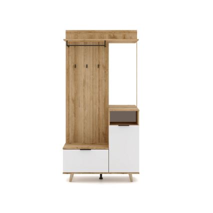 Ensemble mural pour entrée avec miroir SVEN, marron/blanc