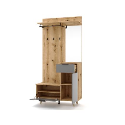 Ensemble mural pour entrée avec miroir SVEN, marron/graphite