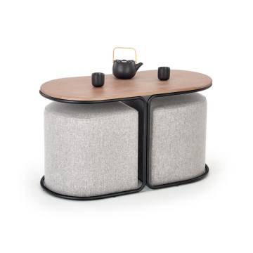 Ensemble table basse NILDO 90 x 45 cm + 2 tabourets marron/gris