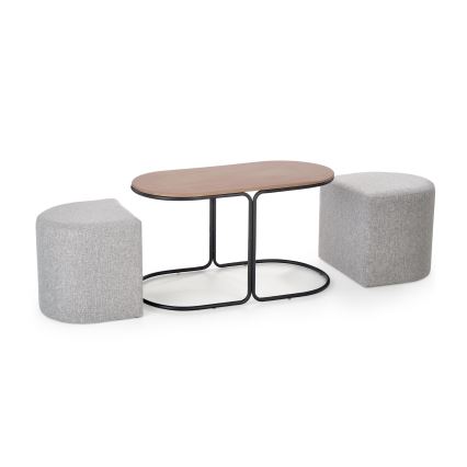 Ensemble table basse NILDO 90 x 45 cm + 2 tabourets marron/gris