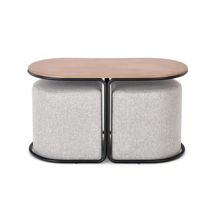 Ensemble table basse NILDO 90 x 45 cm + 2 tabourets marron/gris
