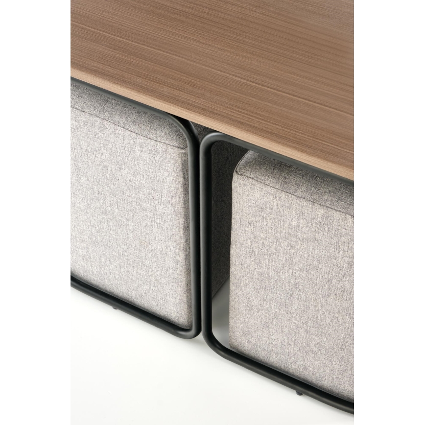 Ensemble table basse NILDO 90 x 45 cm + 2 tabourets marron/gris