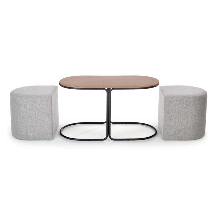 Ensemble table basse NILDO 90 x 45 cm + 2 tabourets marron/gris