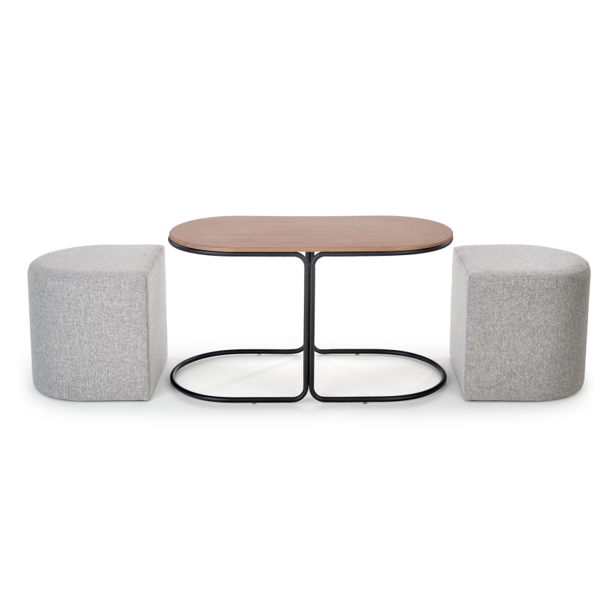 Ensemble table basse NILDO 90 x 45 cm + 2 tabourets marron/gris
