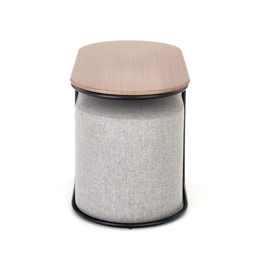 Ensemble table basse NILDO 90 x 45 cm + 2 tabourets marron/gris