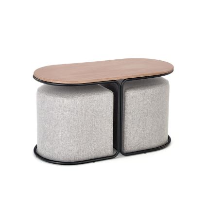 Ensemble table basse NILDO 90 x 45 cm + 2 tabourets marron/gris