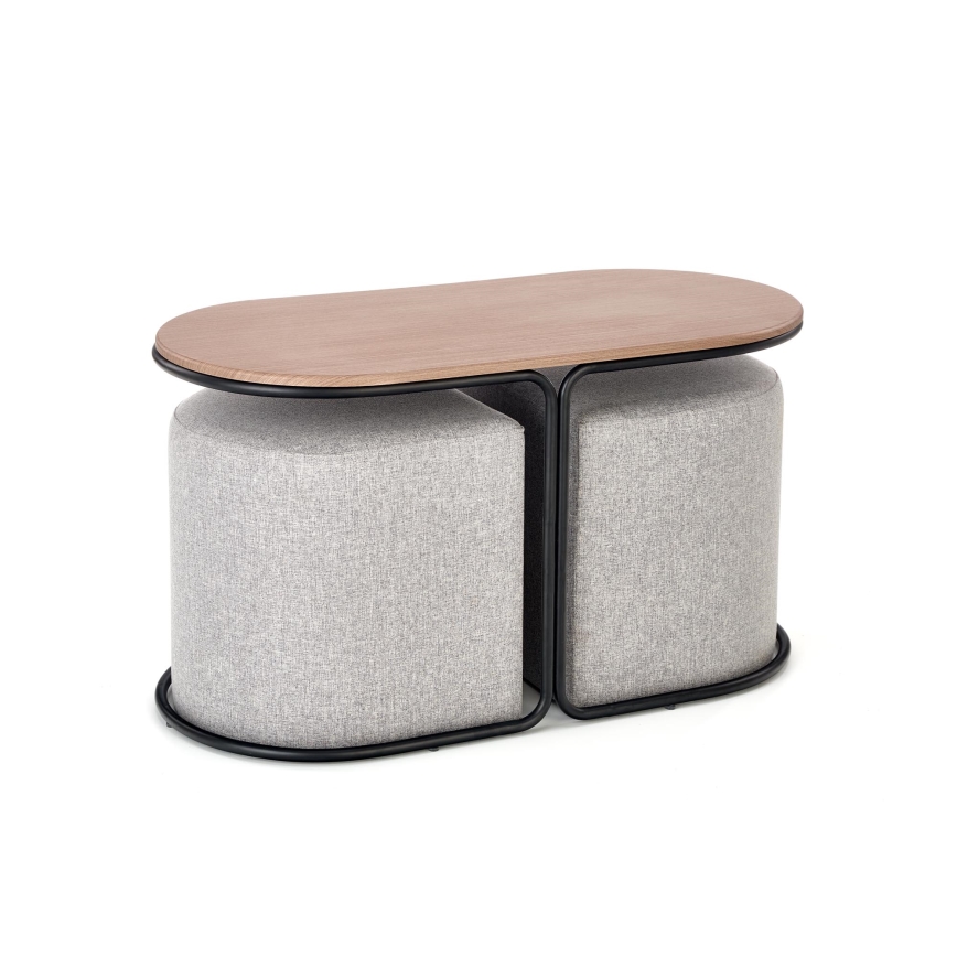 Ensemble table basse NILDO 90 x 45 cm + 2 tabourets marron/gris