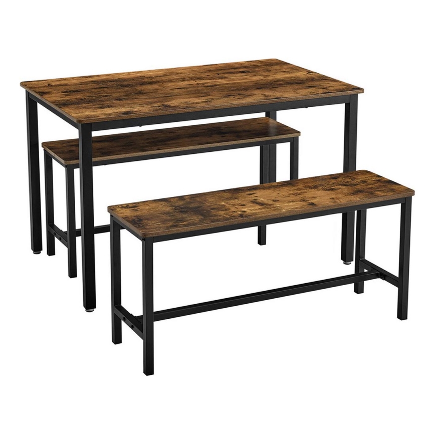 Ensemble table de bar et 2 bancs TREVOR marron/noir