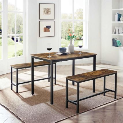 Ensemble table de bar et 2 bancs TREVOR marron/noir