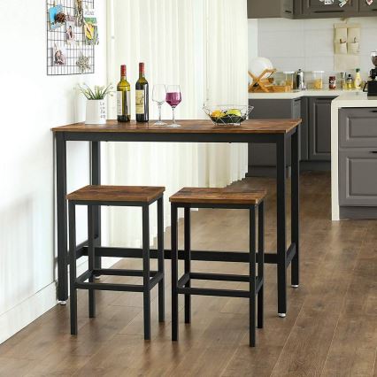 Ensemble table de bar et 2 tabourets BARTIS marron/noir
