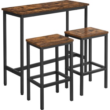 Ensemble table de bar et 2 tabourets BARTIS, marron/noir
