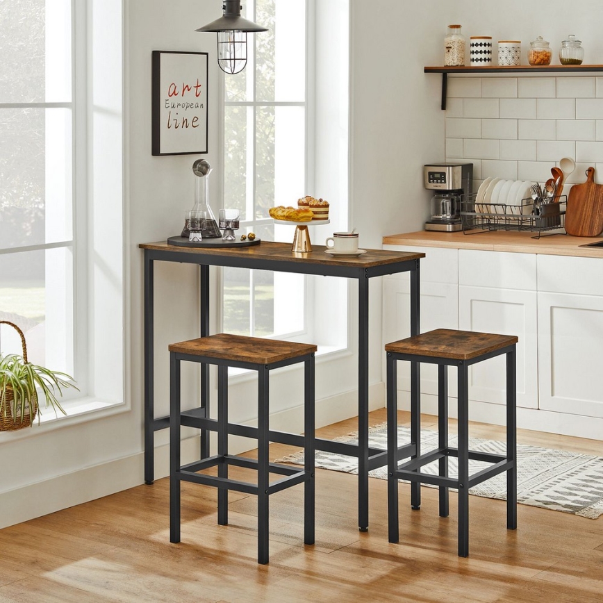 Ensemble table de bar et 2 tabourets BARTIS, marron/noir