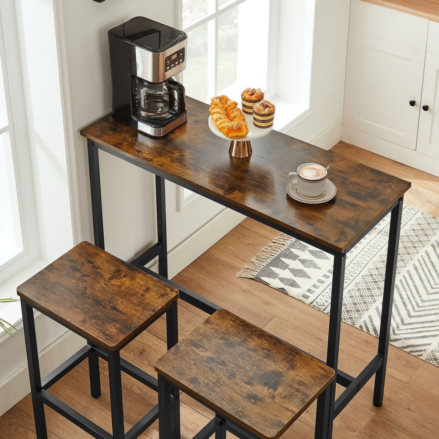 Ensemble table de bar et 2 tabourets BARTIS, marron/noir
