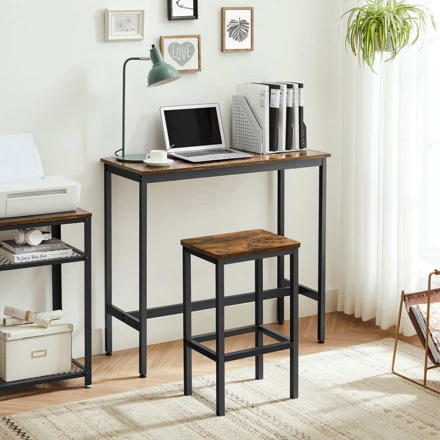 Ensemble table de bar et 2 tabourets BARTIS, marron/noir