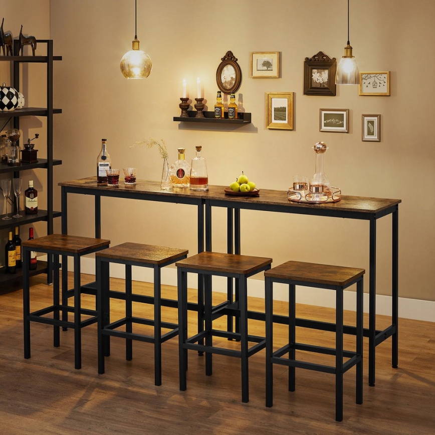 Ensemble table de bar et 2 tabourets BARTIS, marron/noir