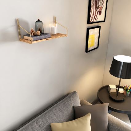 Étagère murale 45x16 cm chêne/doré