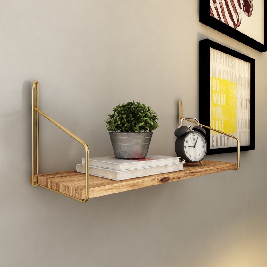 Étagère murale 45x16 cm chêne/doré