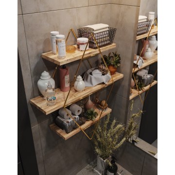 Étagère murale 70x60 cm doré/marron