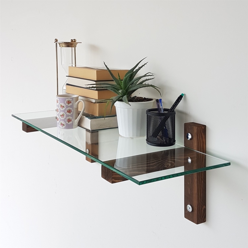 Étagère murale 85x25 cm pin/transparent