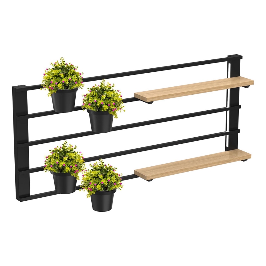 Étagère murale avec pots de fleurs et LED luminaire SHELF 50x118 cm noir/beige/pin