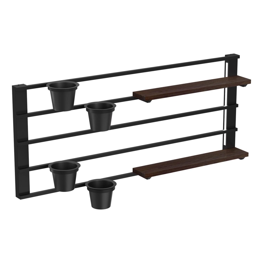 Étagère murale avec pots de fleurs et LED luminaire SHELF 50x118 cm noir/marron/pin
