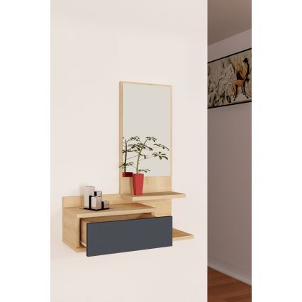 Étagère murale avec un miroir ROZELLA 90x60 cm beige/anthracite