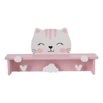 Étagère murale pour enfants avec patères chat/rose