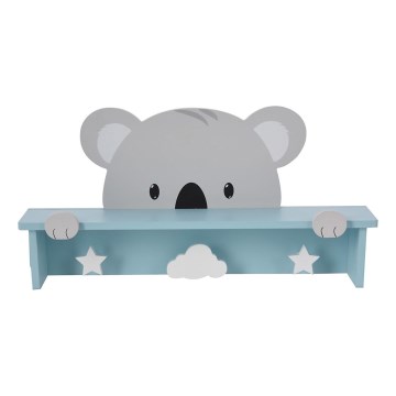 Étagère murale pour enfants avec patères koala/bleu