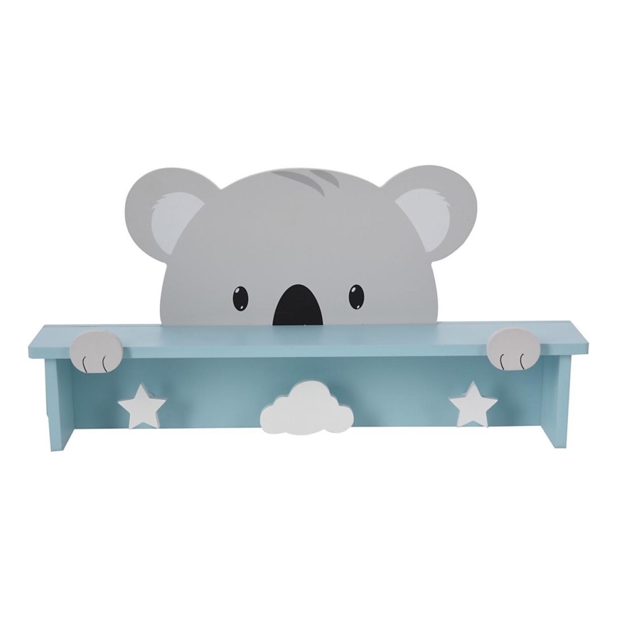 Étagère murale pour enfants avec patères koala/bleu