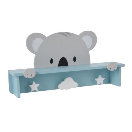 Étagère murale pour enfants avec patères koala/bleu