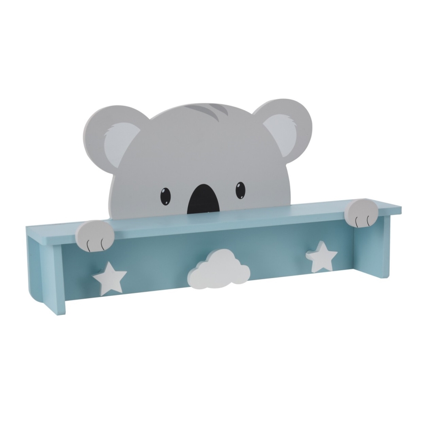 Étagère murale pour enfants avec patères koala/bleu