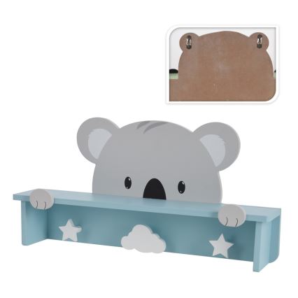 Étagère murale pour enfants avec patères koala/bleu
