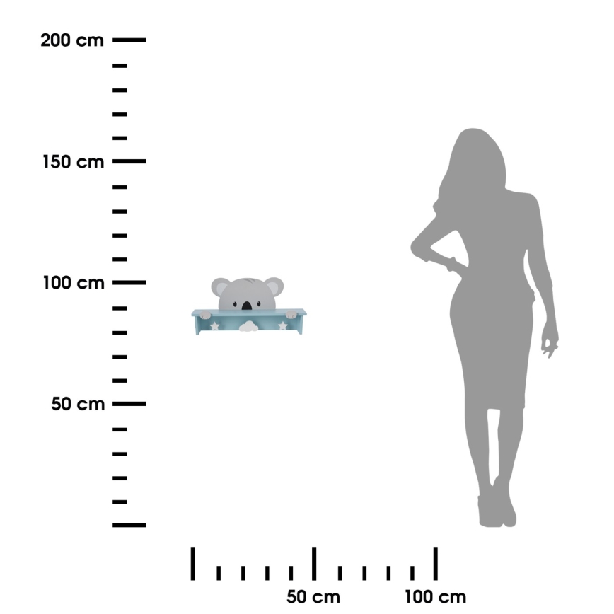 Étagère murale pour enfants avec patères koala/bleu