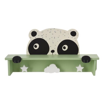 Étagère murale pour enfants avec patères panda/vert