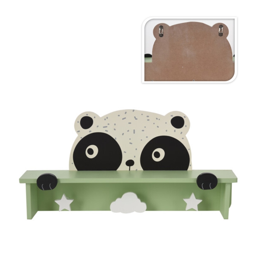 Étagère murale pour enfants avec patères panda/vert
