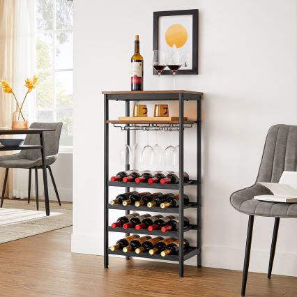 Étagère polyvalente pour bouteilles et verres NAVARO marron/noir
