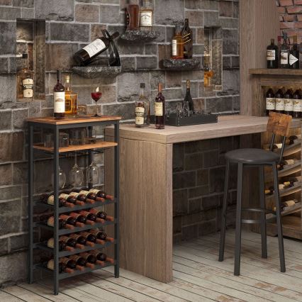 Étagère polyvalente pour bouteilles et verres NAVARO marron/noir
