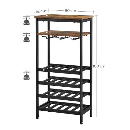 Étagère polyvalente pour bouteilles et verres NAVARO marron/noir